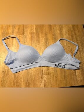 Hanes Pale Blue Ribbed Wireless Everyday Bra